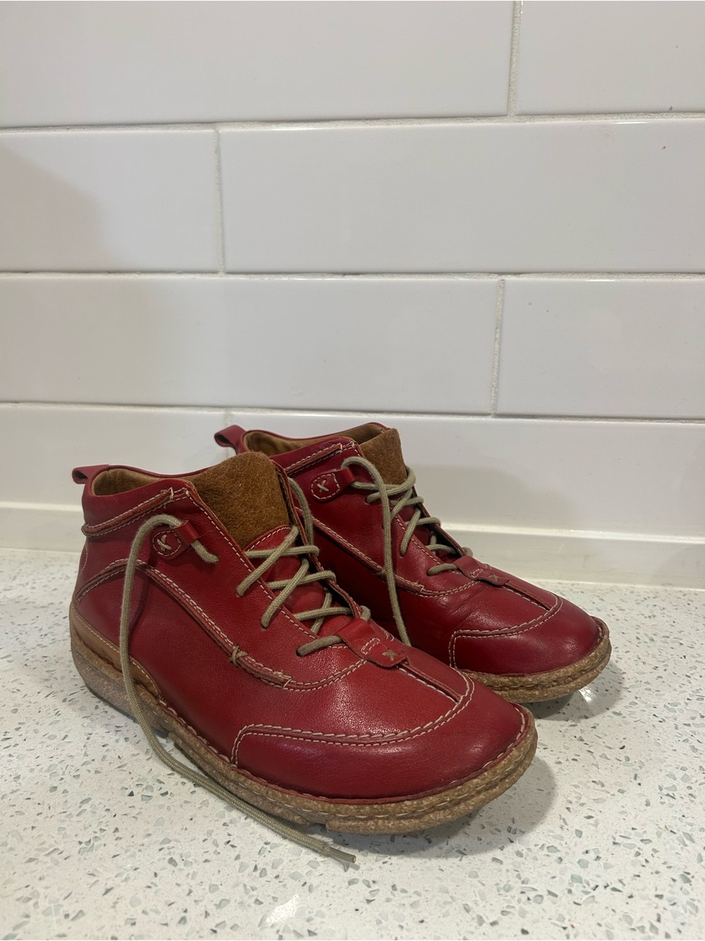 Josef Seibel Red Leather Lace-Up Ankle Boots